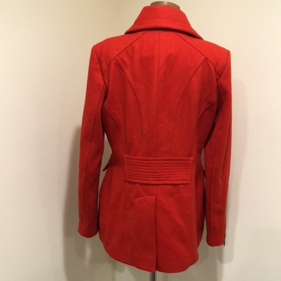 BCBGMAXAZRIA Peacoat Pea Coat Size Large Orange Red Wool Blend - Picture 4 of 13